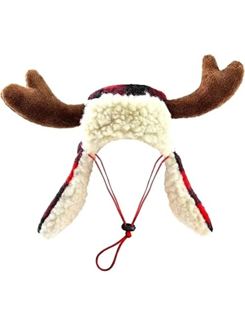 NWT Huxley & Kent XL Dog Antler Hat Buffalo Plaid Christmas Holiday Pet Hat